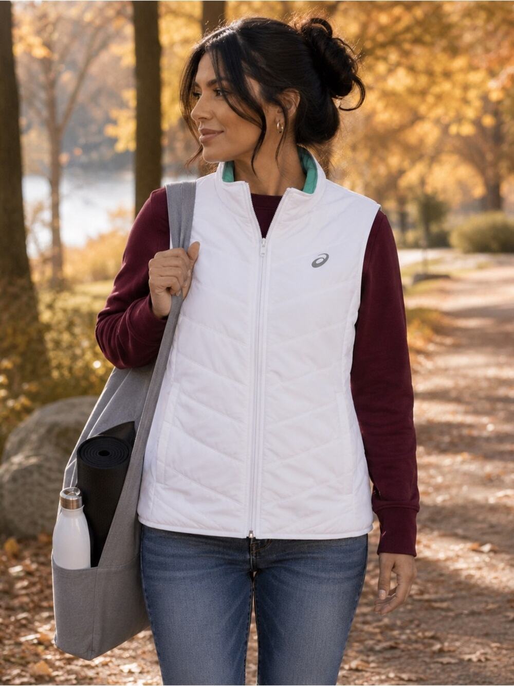 ASICS NWT Reversible Puffer Vest White Mint Fleece Full Zip Women’s L